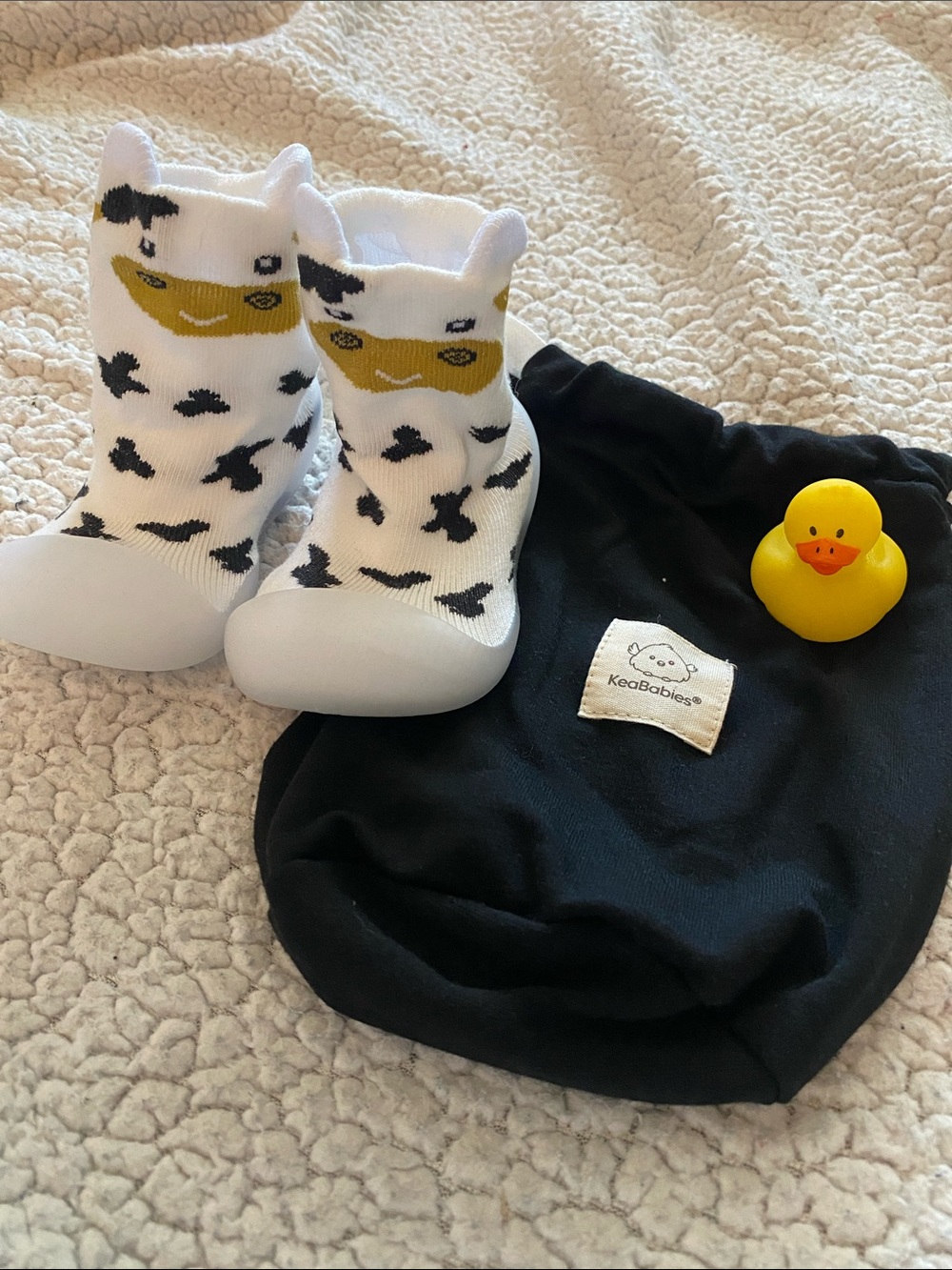 KeaBabies cow sock/shoes with rubber bottoms for gripping